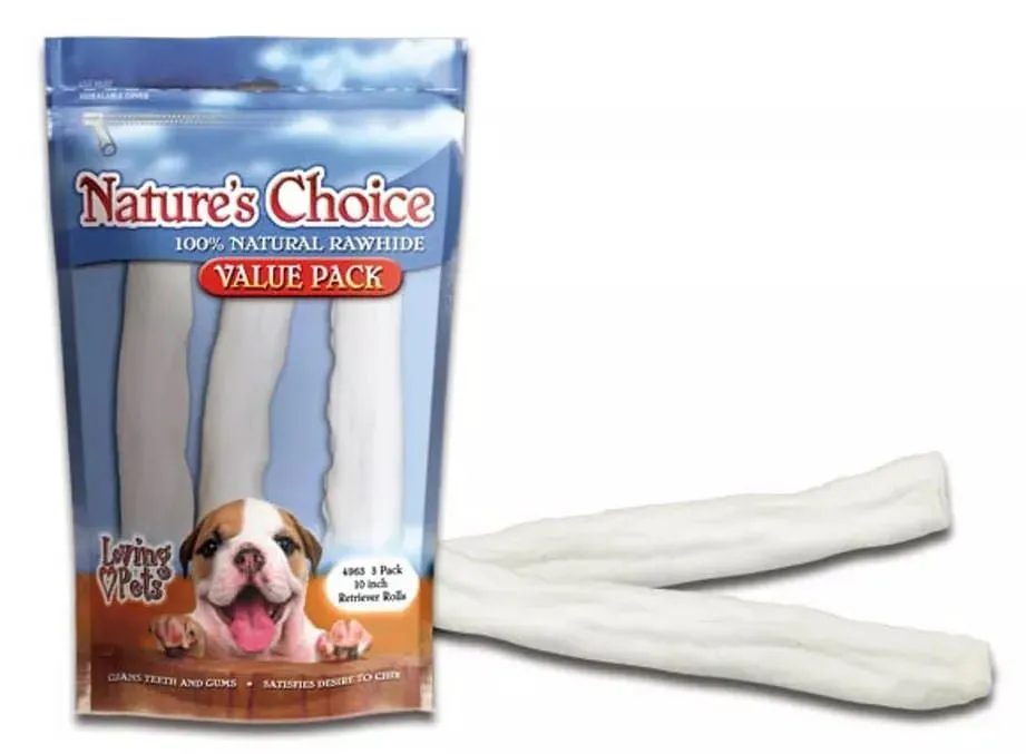 3pk 10" Nature's Choice White Rawhide Retriever Rolls