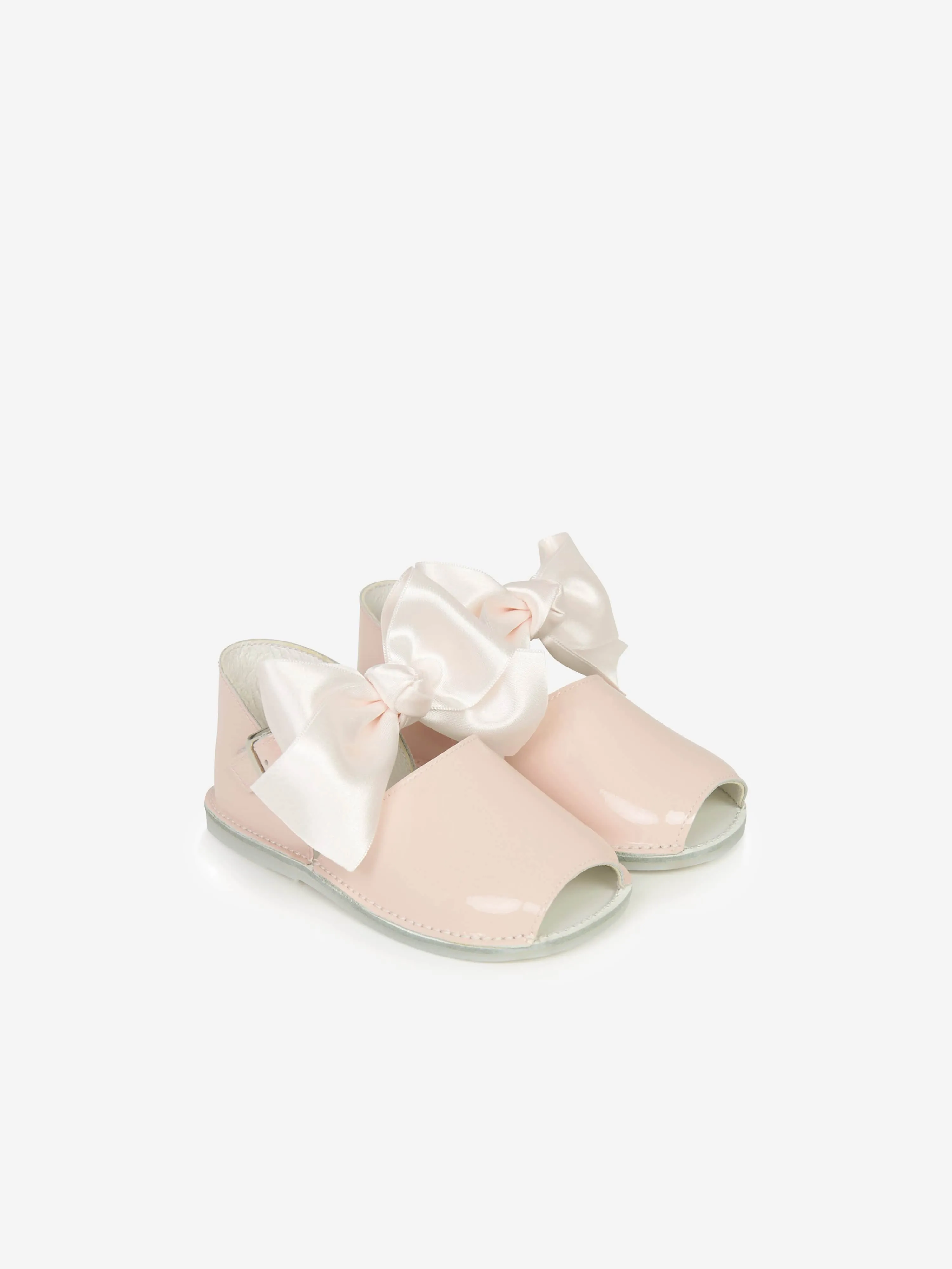 Andanines Baby Girls Patent Leather Open Toe Bow Shoes in Pink