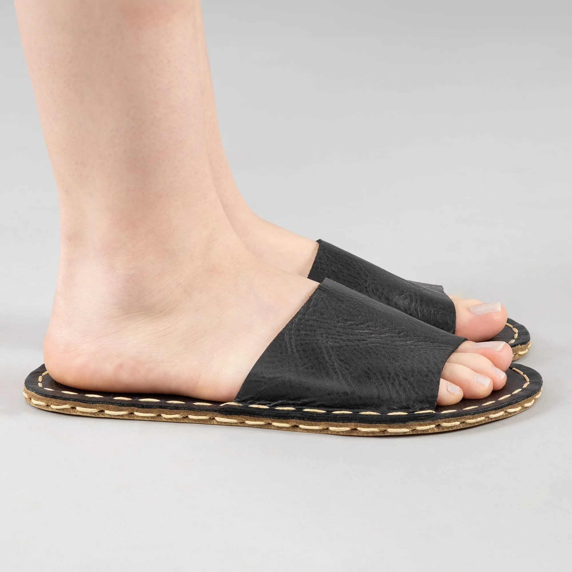 Black Barefoot Slide Sandals