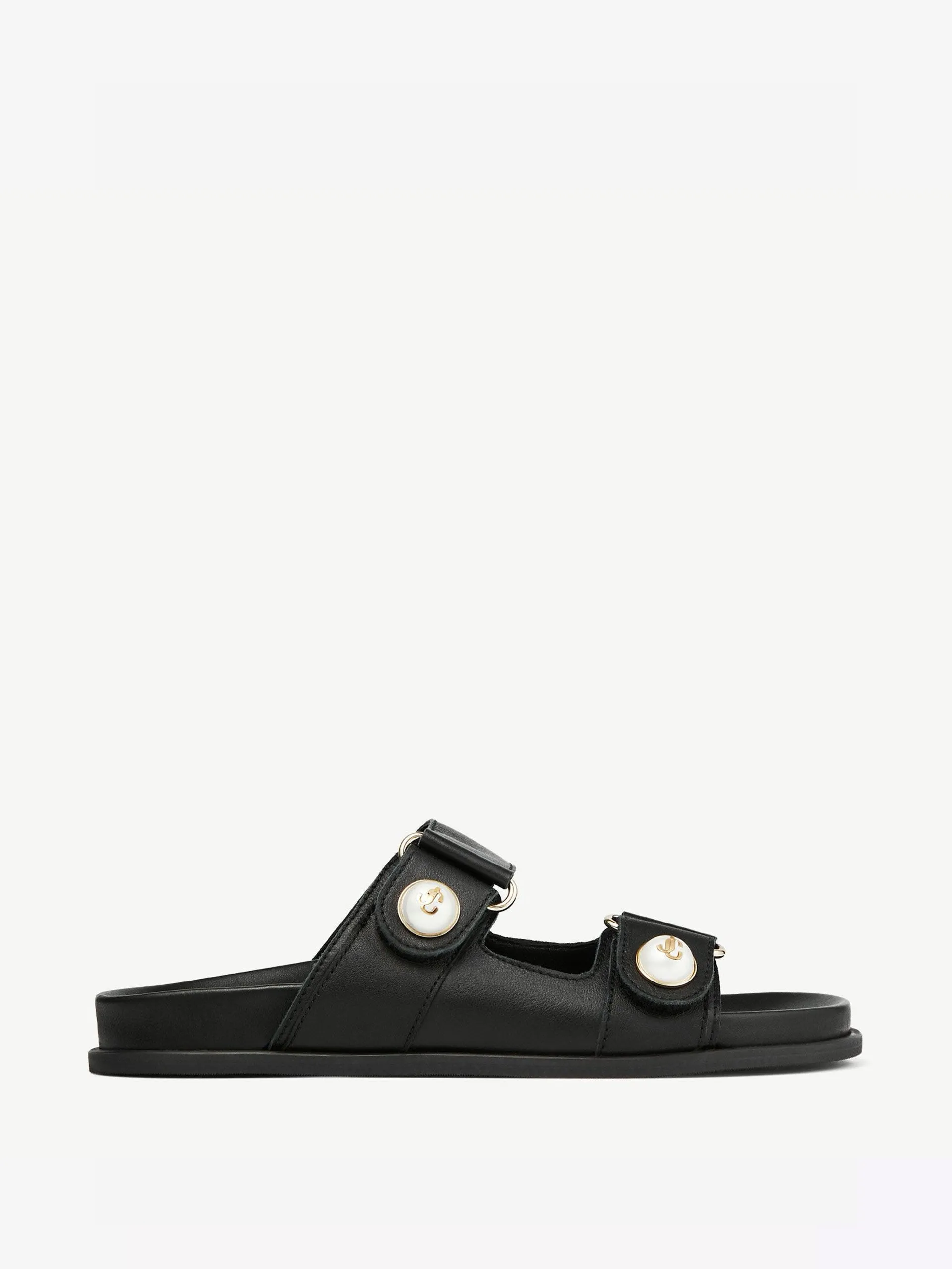 Black leather flat sandals