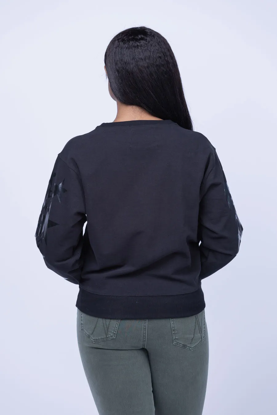 Chrldr Multiple Stars Crew Sweatshirt in Black