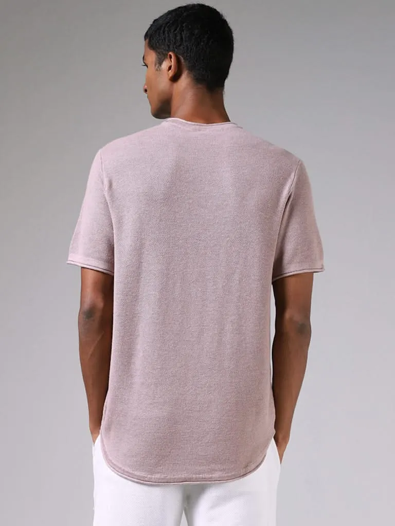 ETA Pink Melange Knitted Solid Slim-Fit T-Shirt