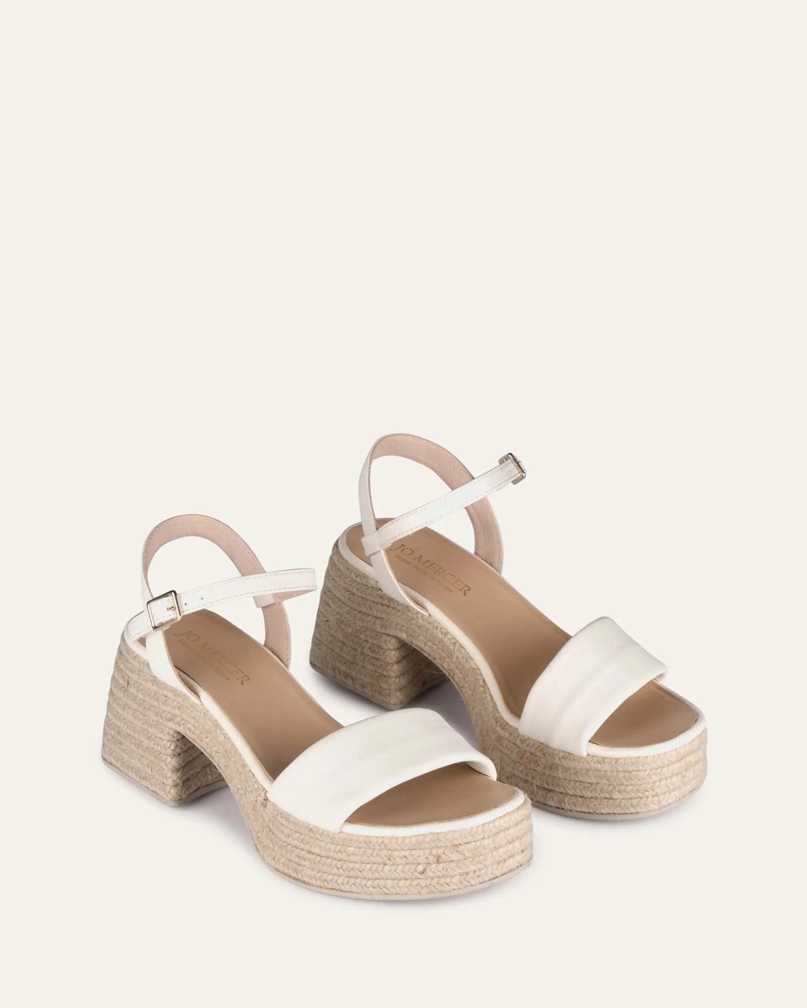 FAIRFAX HIGH HEEL ESPADRILLE SANDALS WHITE LEATHER