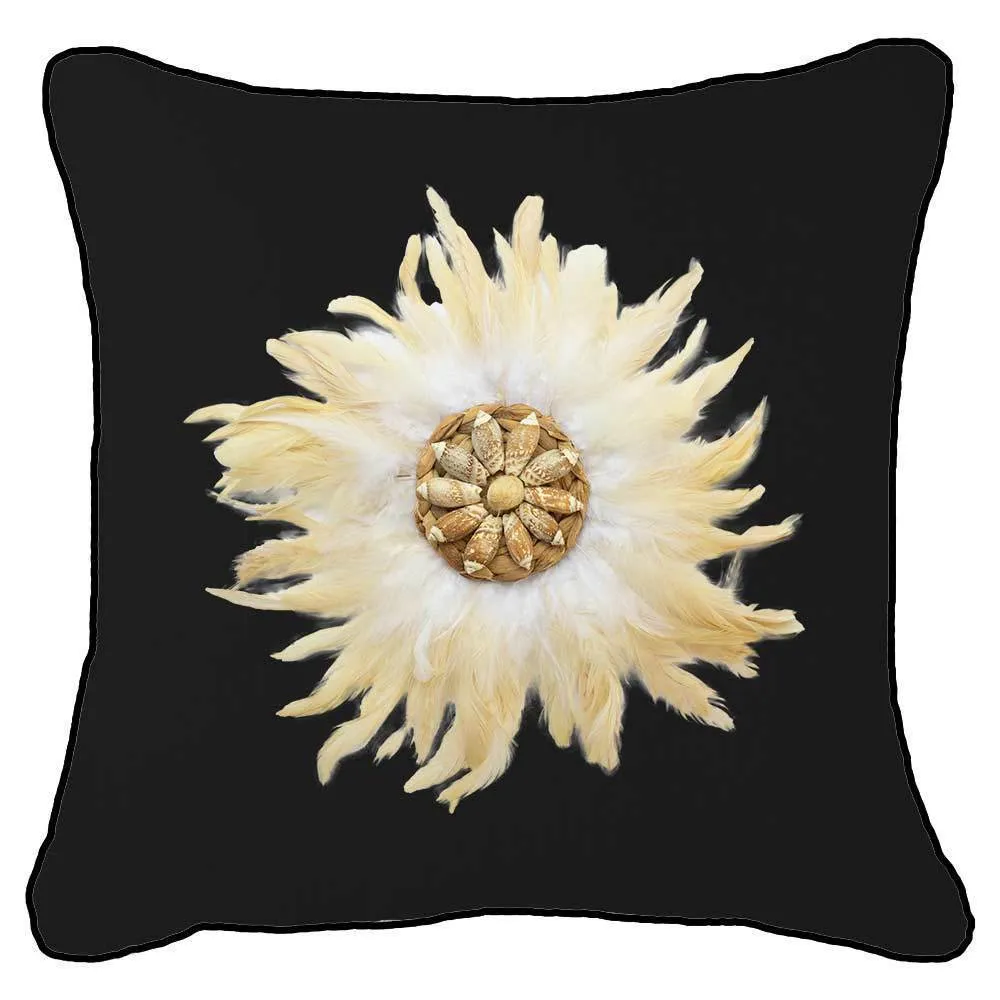 Feather Shell White Juju Black Lounge Cushion 55 x 55cm