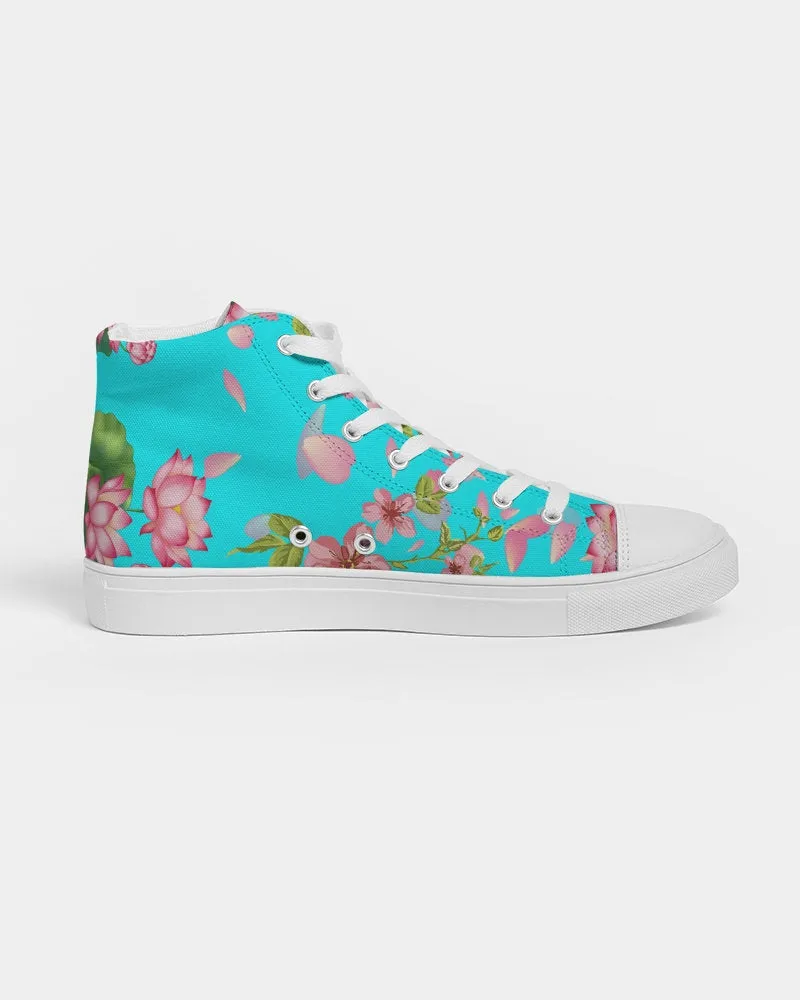 Floral Lotus Turquoise Hightop Sneakers