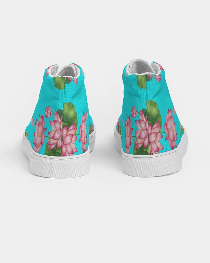 Floral Lotus Turquoise Hightop Sneakers