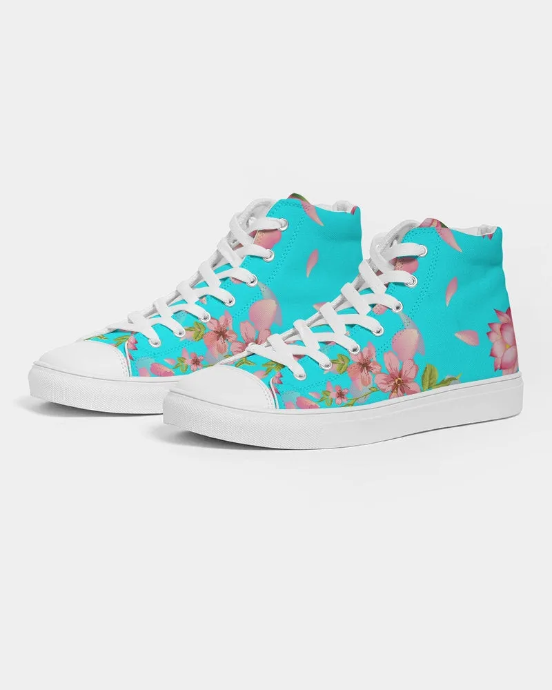 Floral Lotus Turquoise Hightop Sneakers