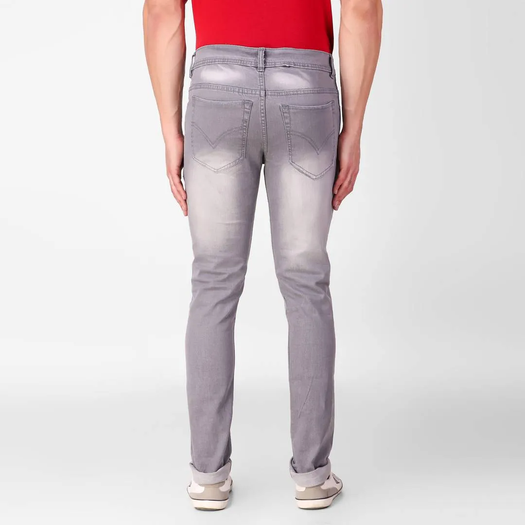 Grey Faded Denim Regular Fit Mid-Rise Jeans