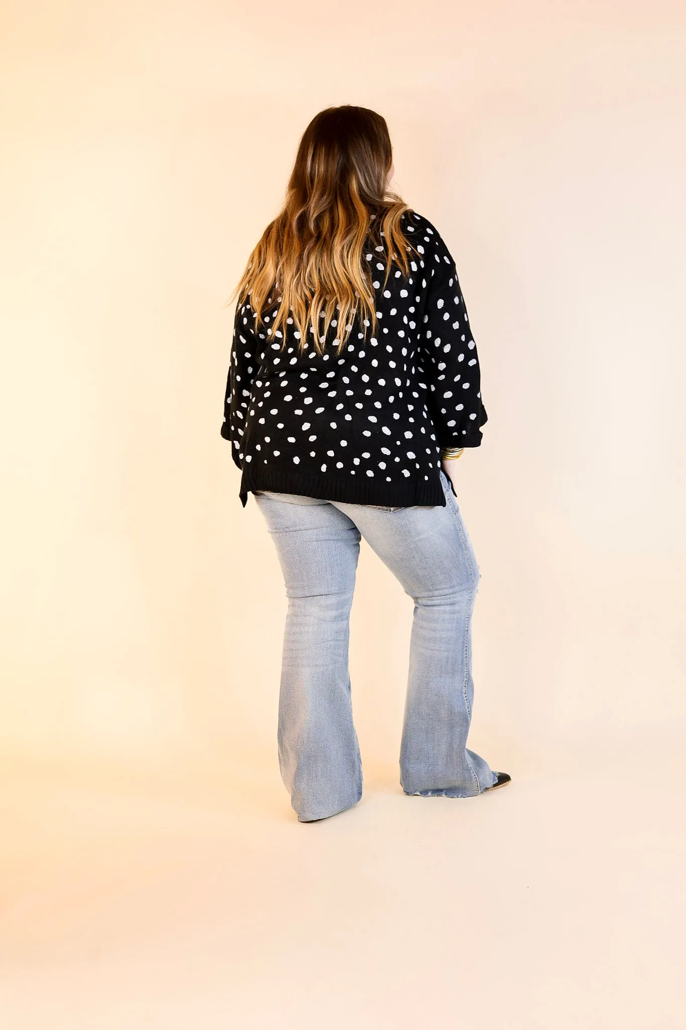 Iced Latte Love Wide 3/4 Sleeve Polka Dot Sweater in Black