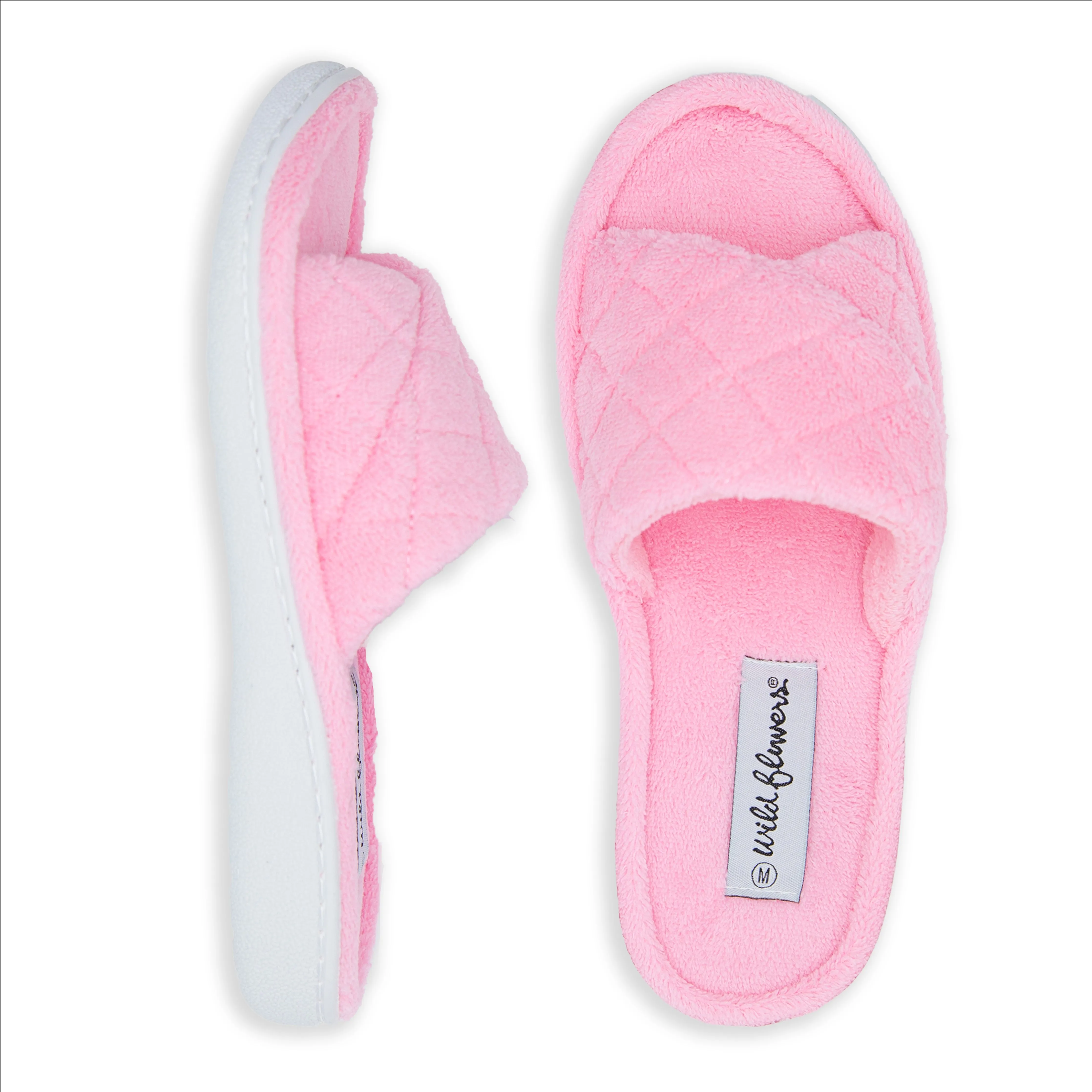 Ladies Open Toe Criss Cross Quilted Slippers