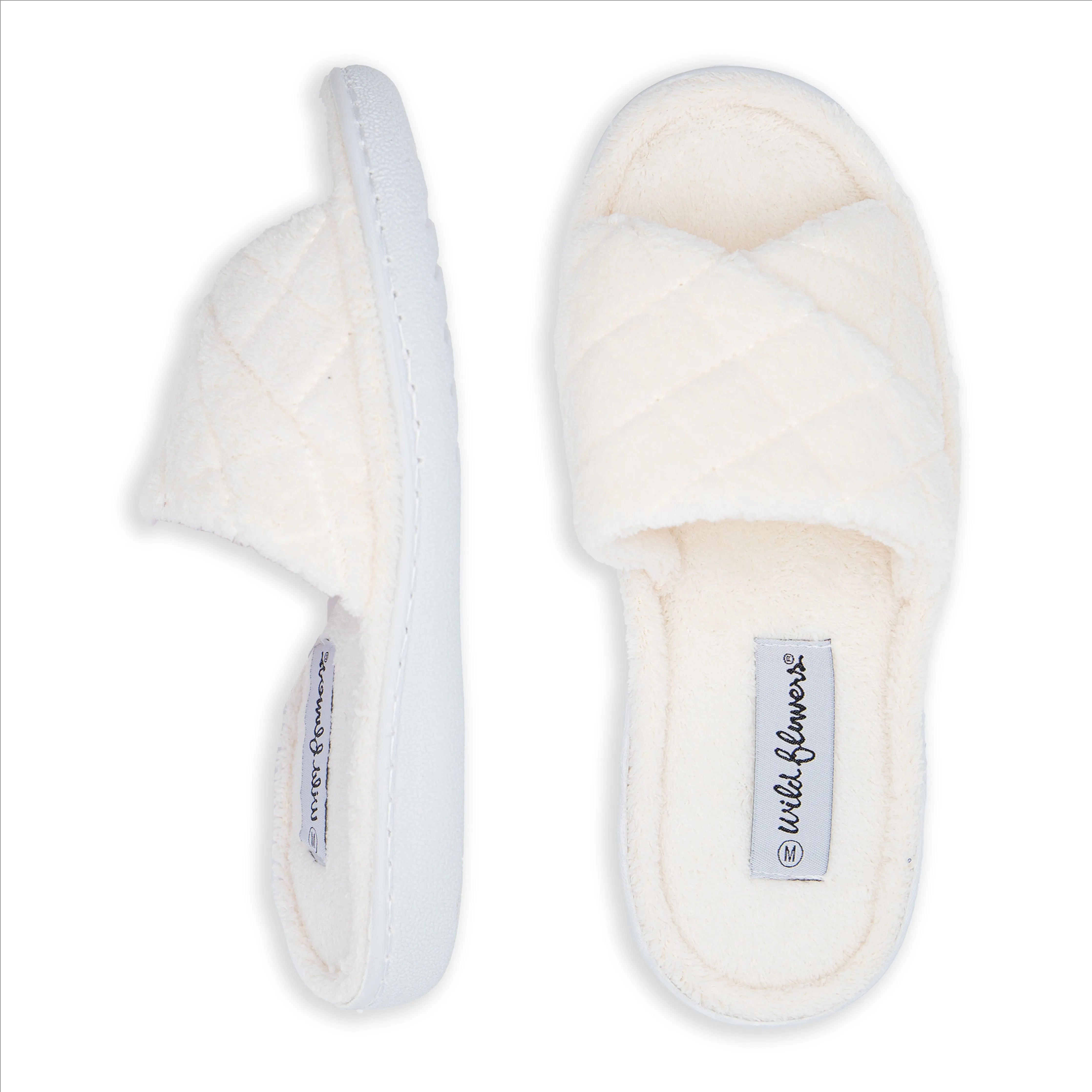 Ladies Open Toe Criss Cross Quilted Slippers