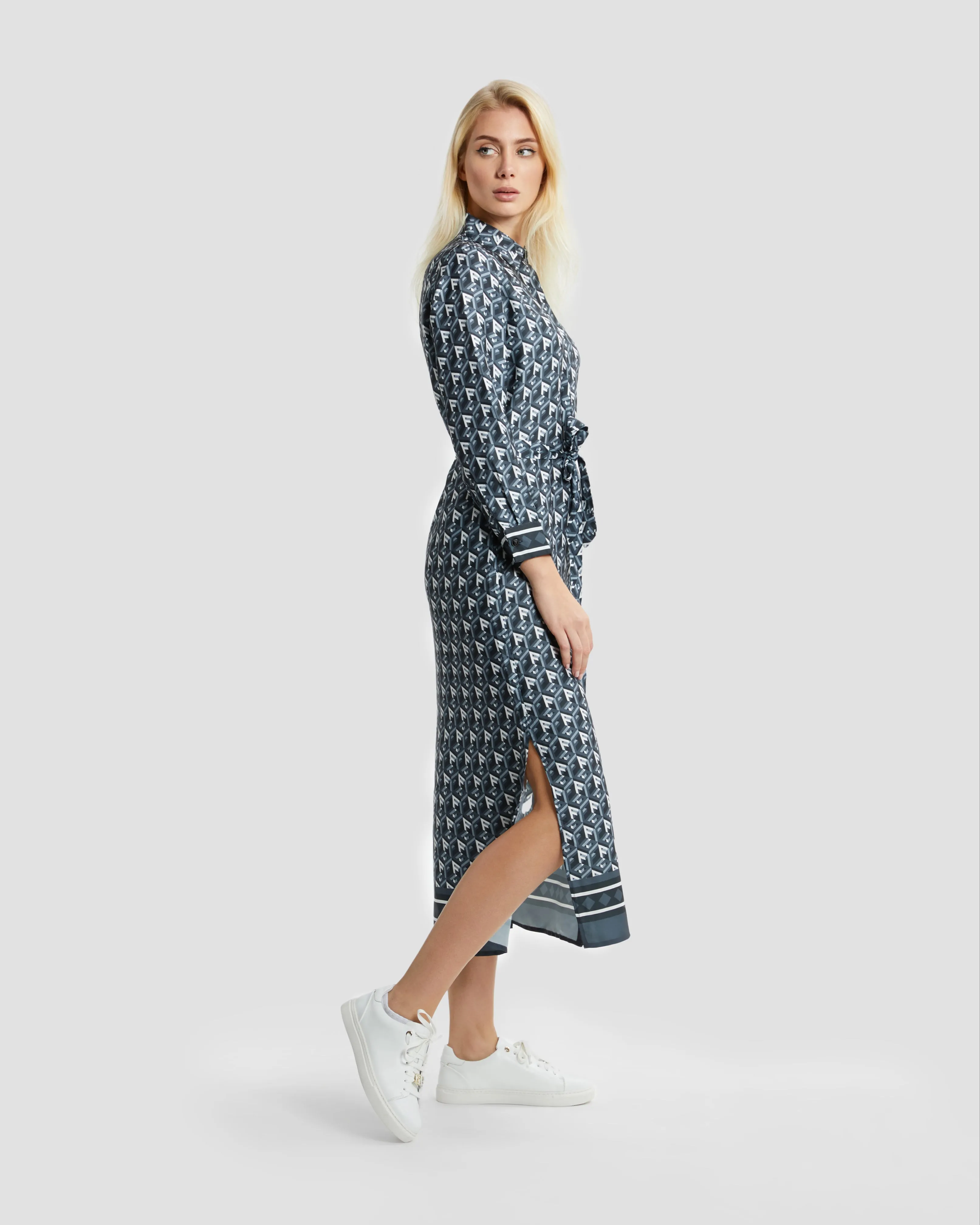 Logo Monogram Midi Shirt Dress