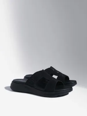 LUNA BLU Black Embellished Comfort Sandals