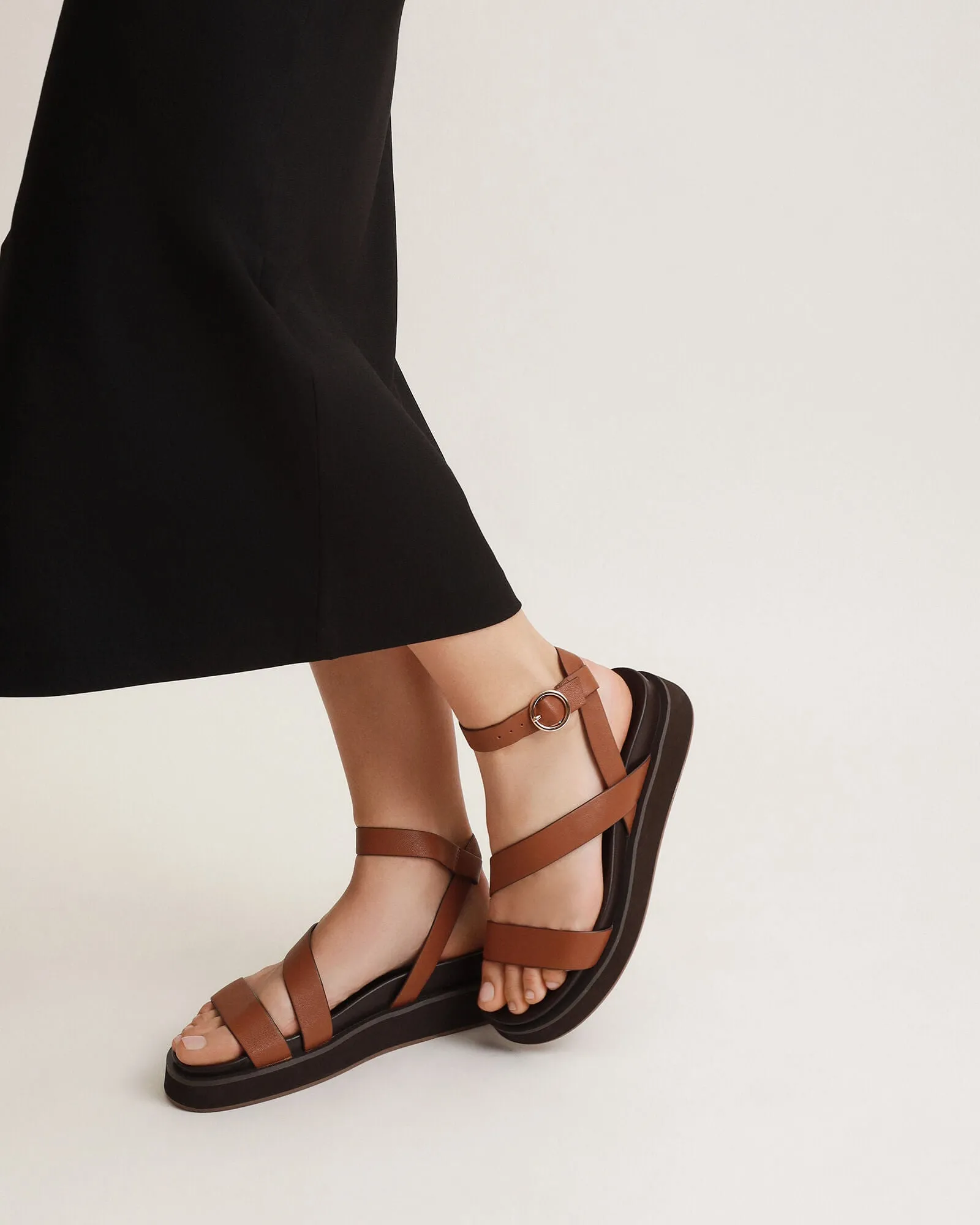 MARAIS FLAT SANDALS DARK TAN LEATHER