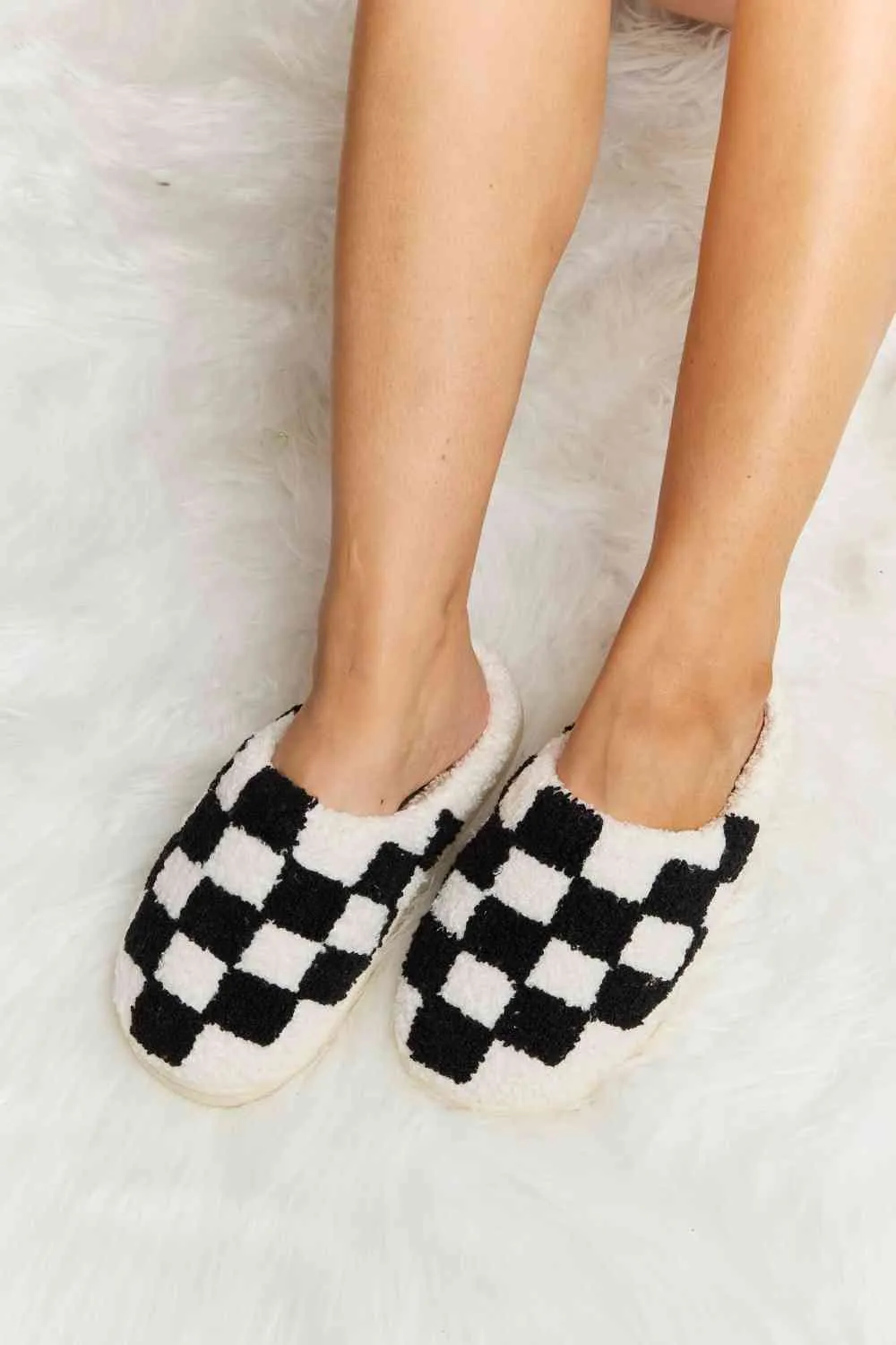 Melody Checkered Print Plush Slide Slippers - 4 Colors