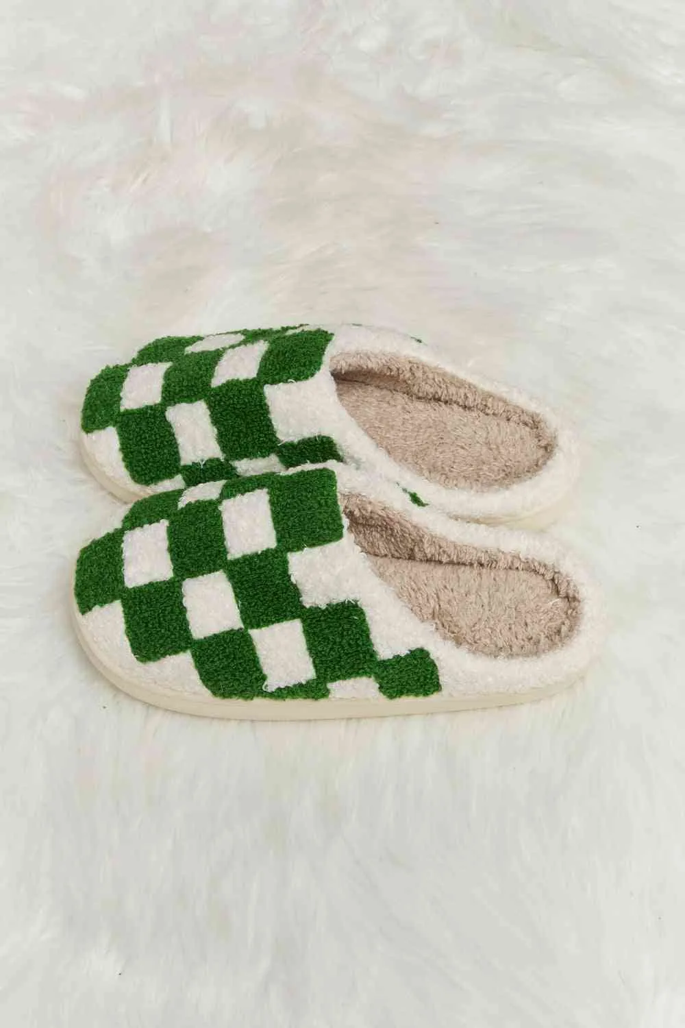 Melody Checkered Print Plush Slide Slippers - 4 Colors