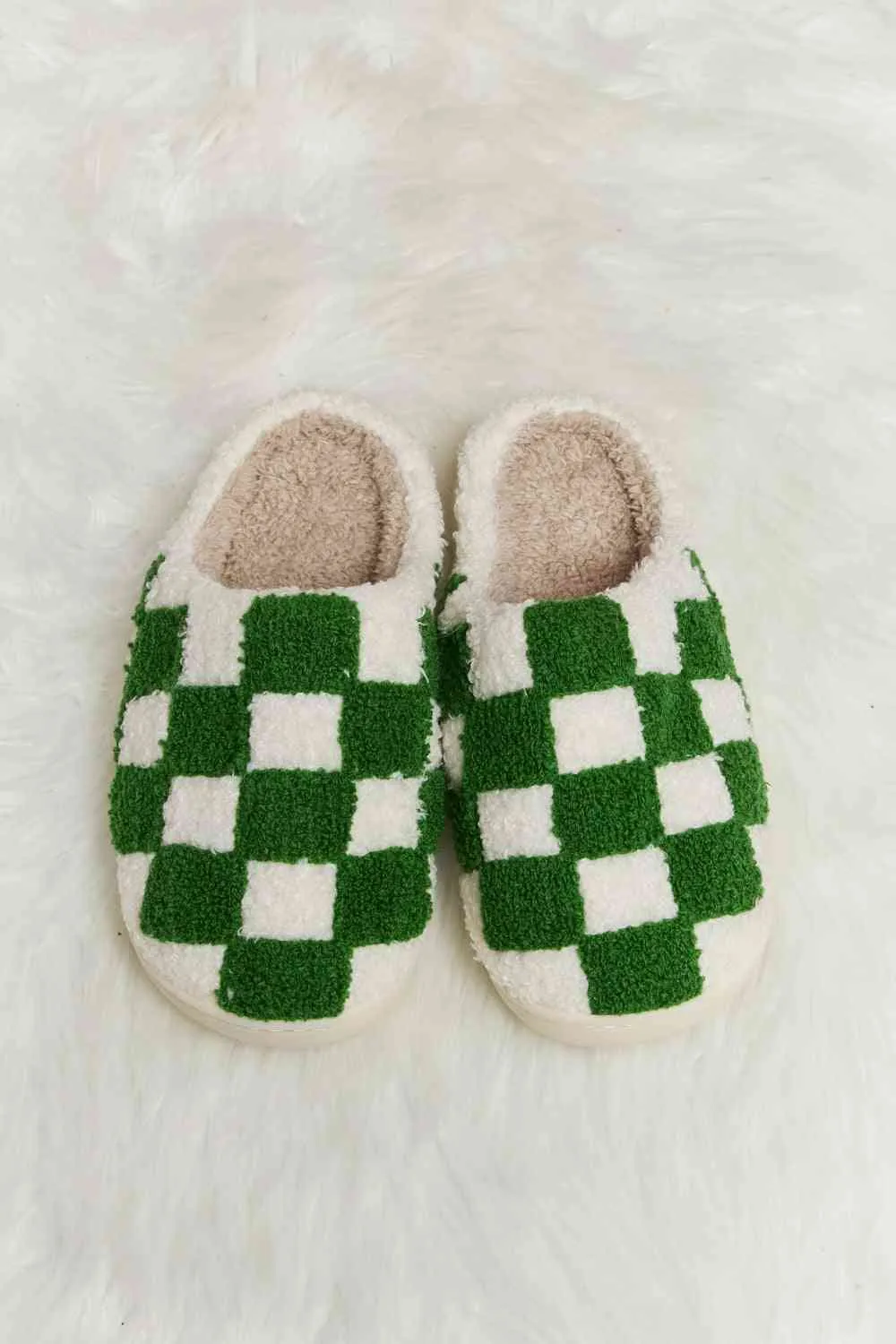 Melody Checkered Print Plush Slide Slippers - 4 Colors