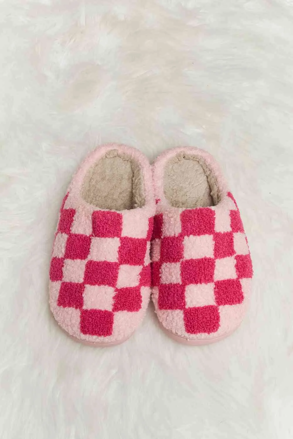 Melody Checkered Print Plush Slide Slippers - 4 Colors