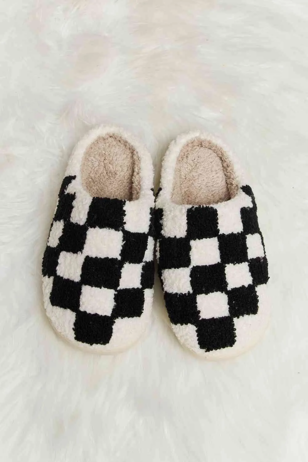 Melody Checkered Print Plush Slide Slippers - 4 Colors