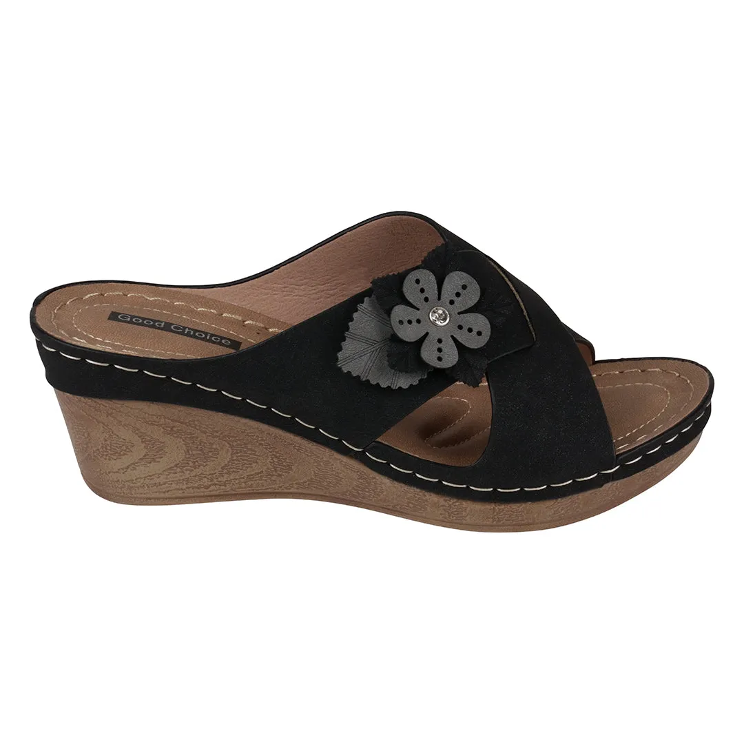 Selly Black Wedge Sandals