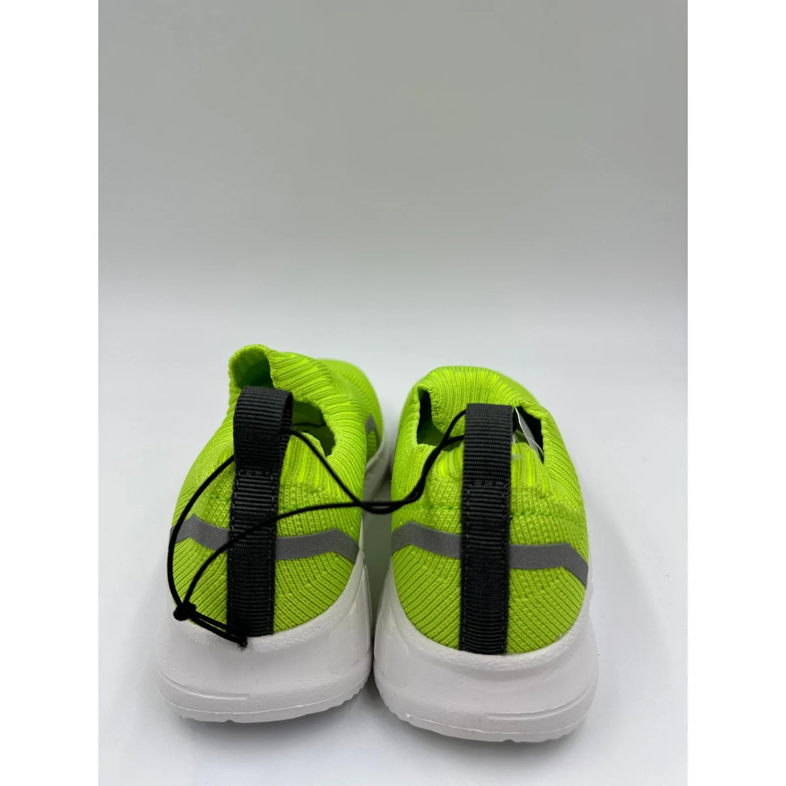 Small Kid Size 11, Neon Green Slip-on Shoes, with White Sole and Gray Accents