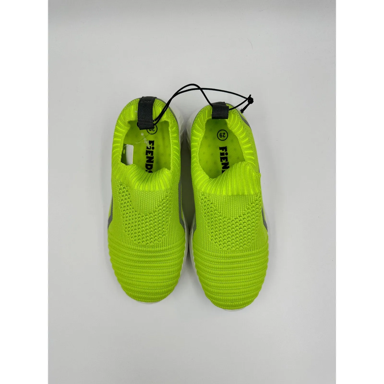 Small Kid Size 11, Neon Green Slip-on Shoes, with White Sole and Gray Accents