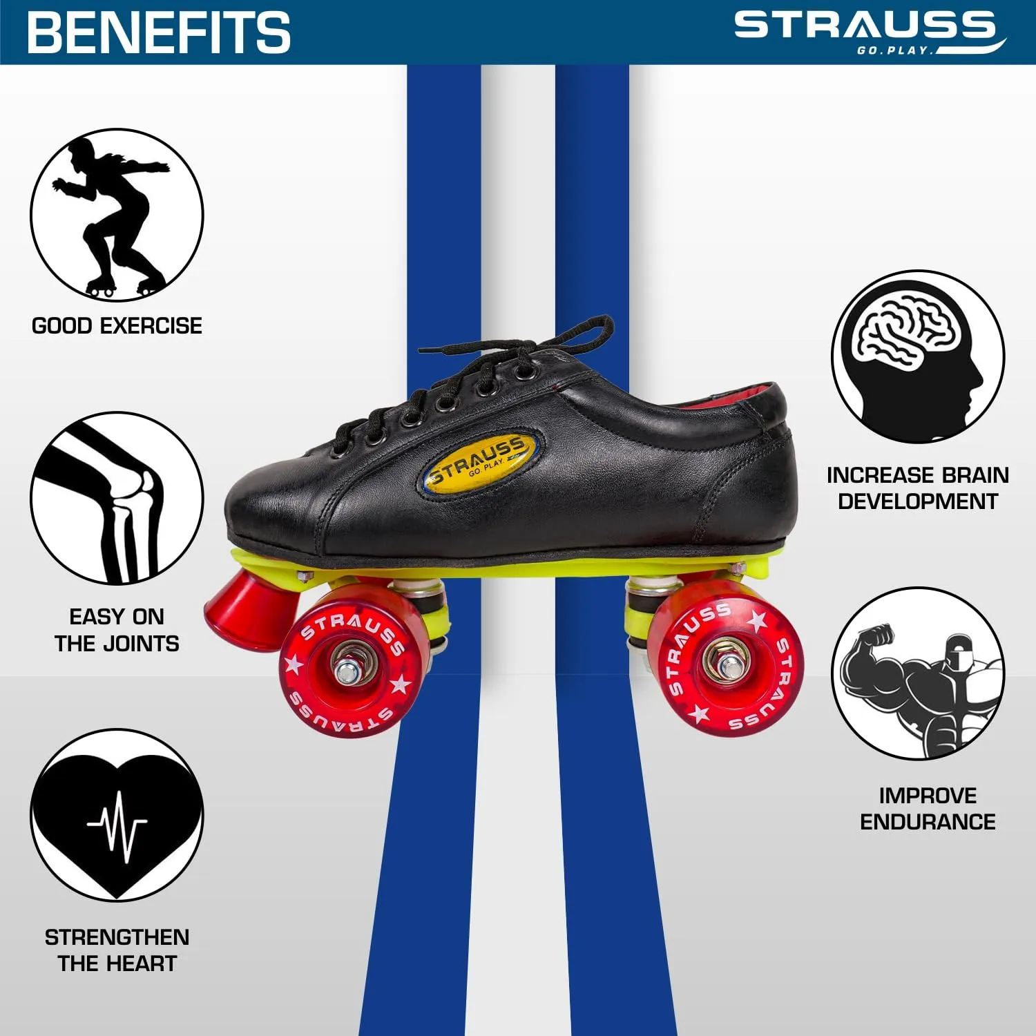 STRAUSS Gripper Skating Shoes | Fixed Body Roller Skates | Shoe Skate with PVC Wheel |Ideal for Boys, Girls and Kids |Suitable for All Skill Level | Ideal for Kids (8-9 Years), Size-1,(Red/Black)