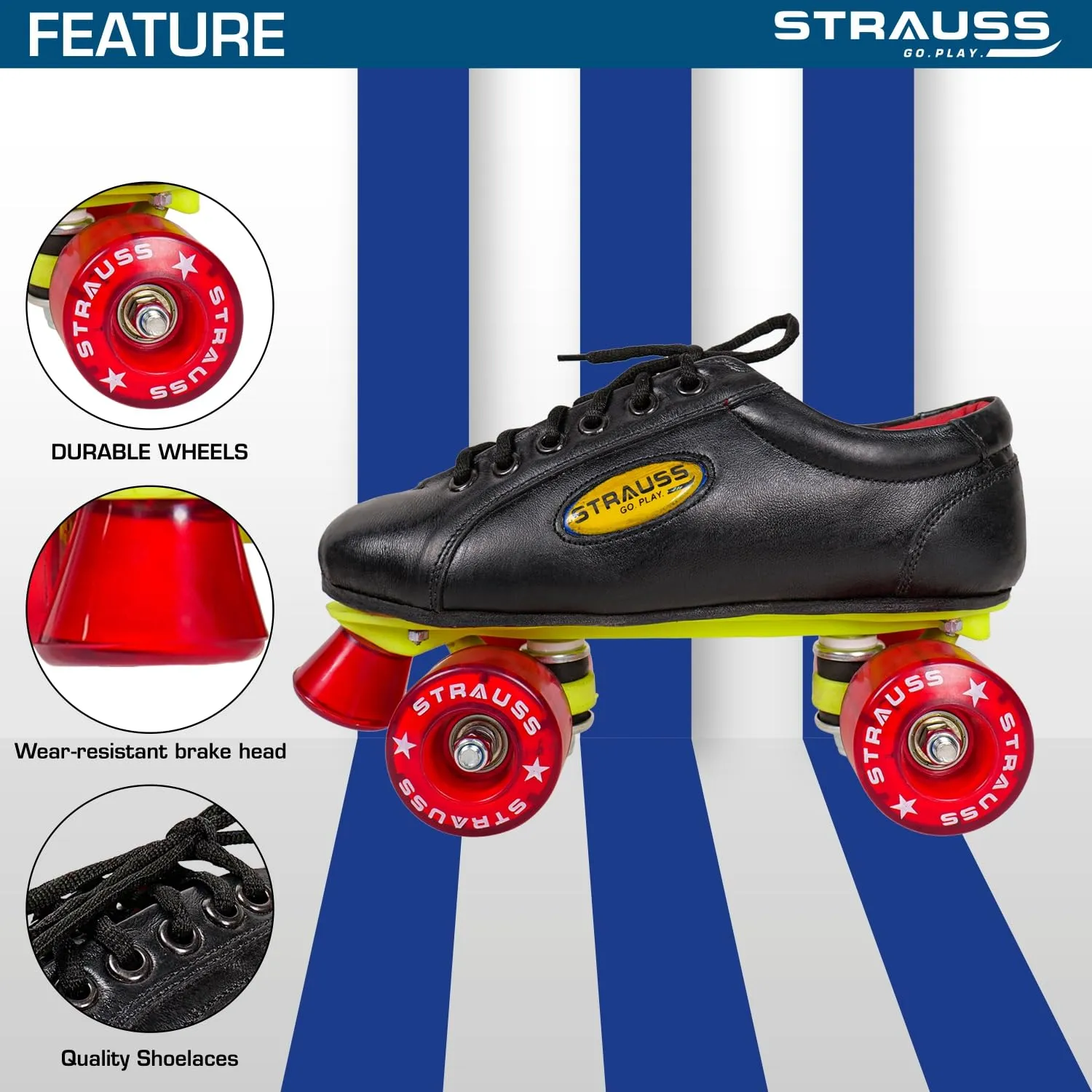 STRAUSS Gripper Skating Shoes | Fixed Body Roller Skates | Shoe Skate with PVC Wheel |Ideal for Boys, Girls and Kids |Suitable for All Skill Level | Ideal for Kids (8-9 Years), Size-1,(Red/Black)