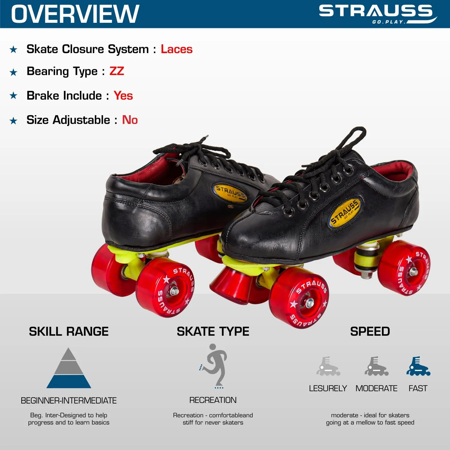 STRAUSS Gripper Skating Shoes | Fixed Body Roller Skates | Shoe Skate with PVC Wheel |Ideal for Boys, Girls and Kids |Suitable for All Skill Level | Ideal for Kids (8-9 Years), Size-1,(Red/Black)