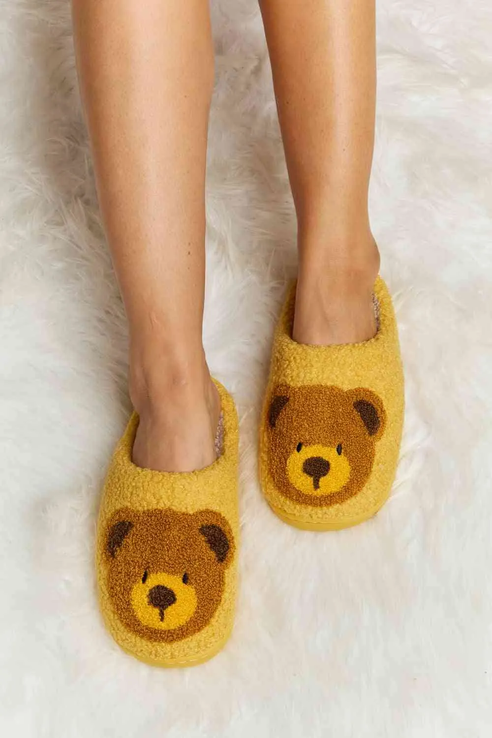 Teddy Bear Print Plush Slide Slippers