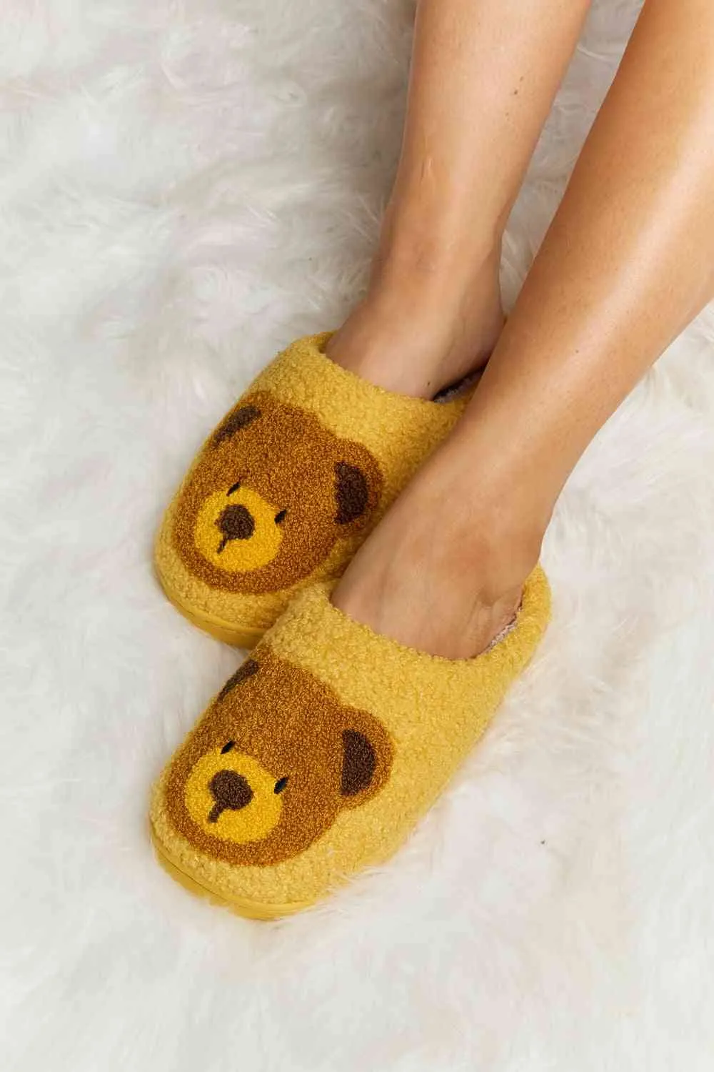 Teddy Bear Print Plush Slide Slippers