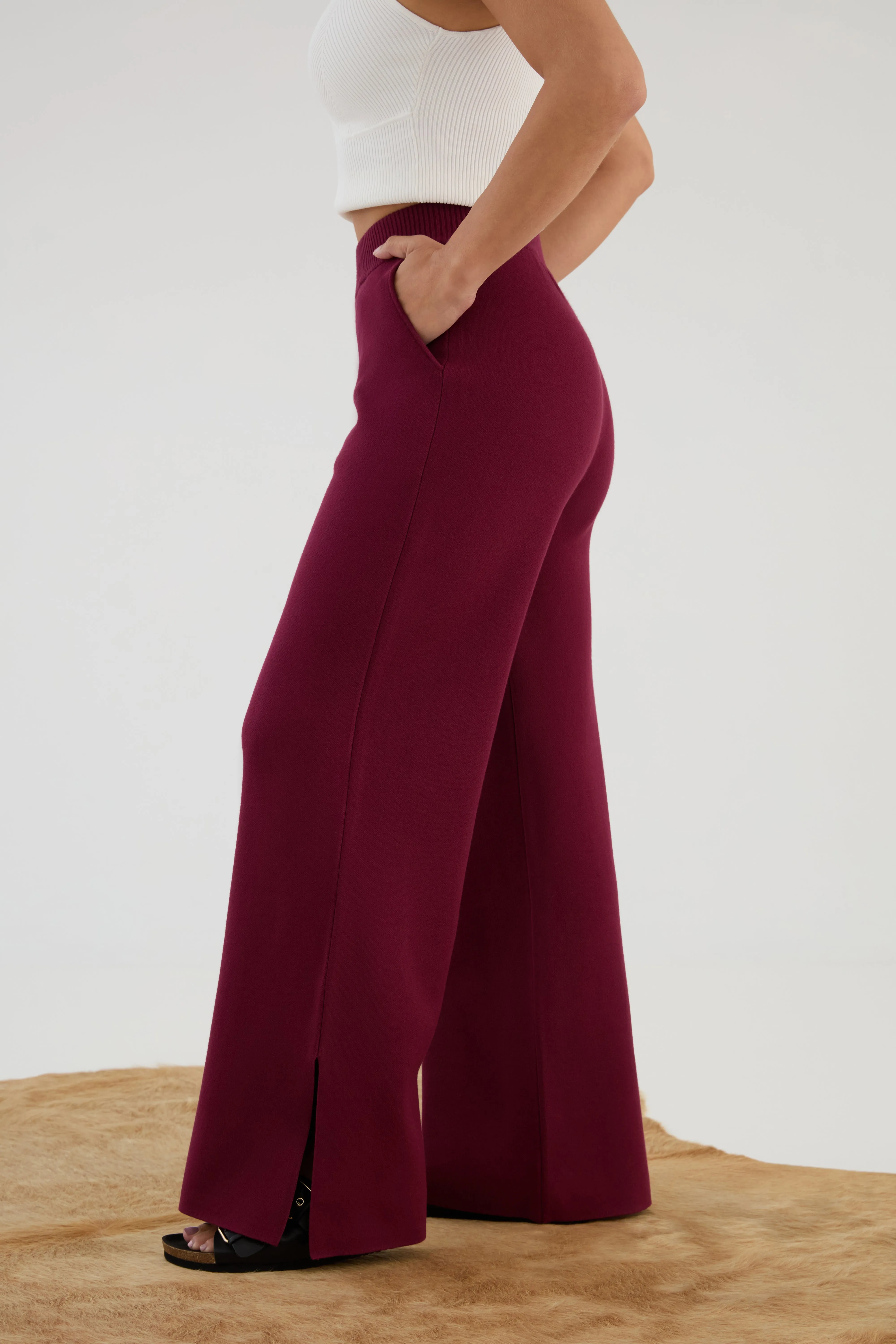 The Sweater Wide Leg Pant - Merlot