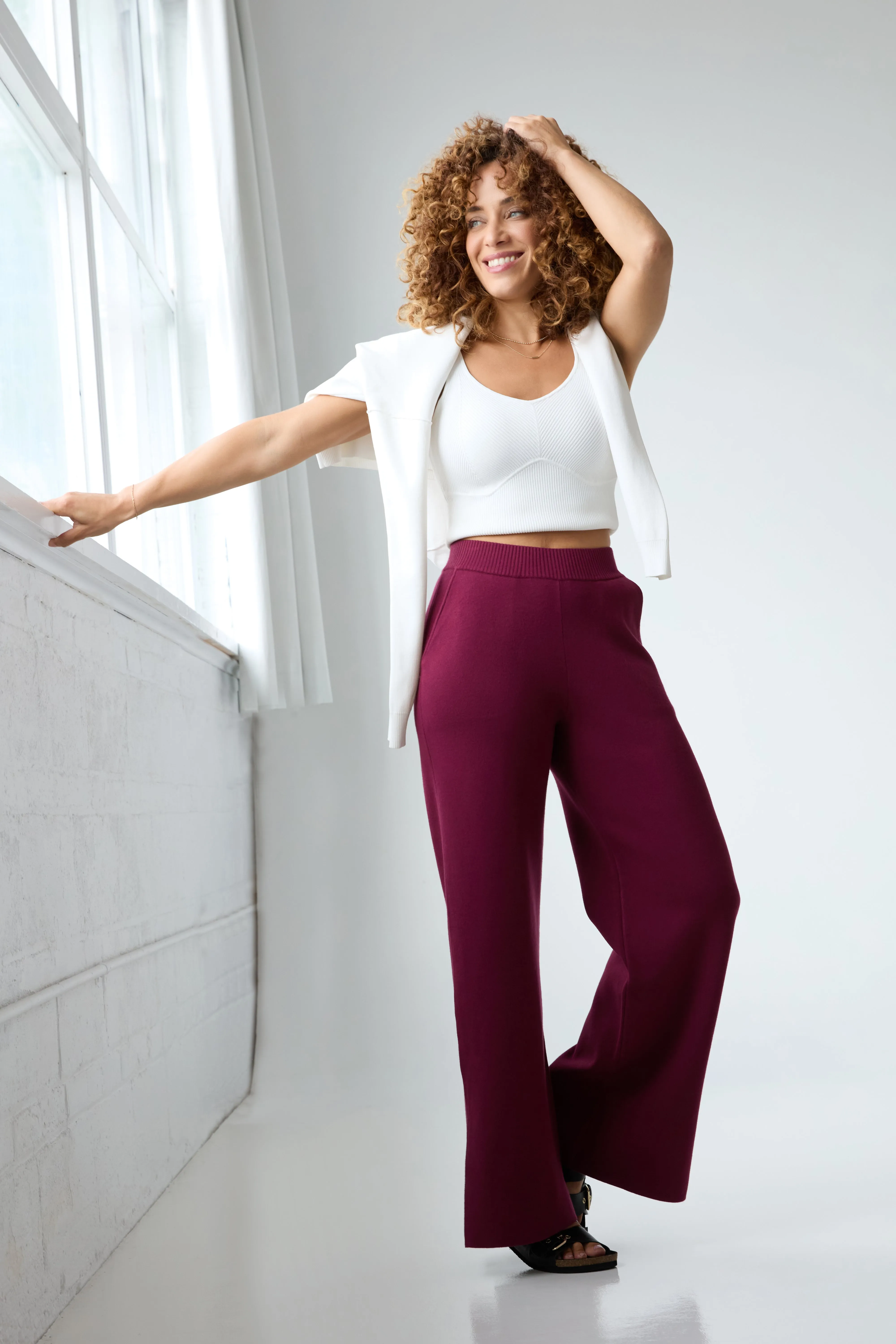 The Sweater Wide Leg Pant - Merlot