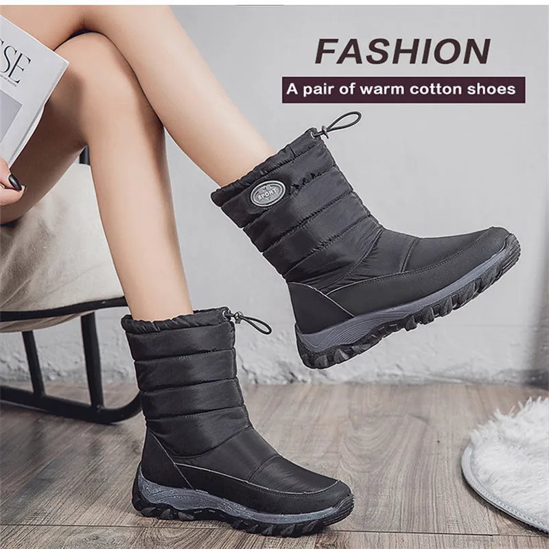 Warm Mid-Calf Boots Casual Winter Boots Anti-Slip Cold Weather Outdoor Walking Shoes