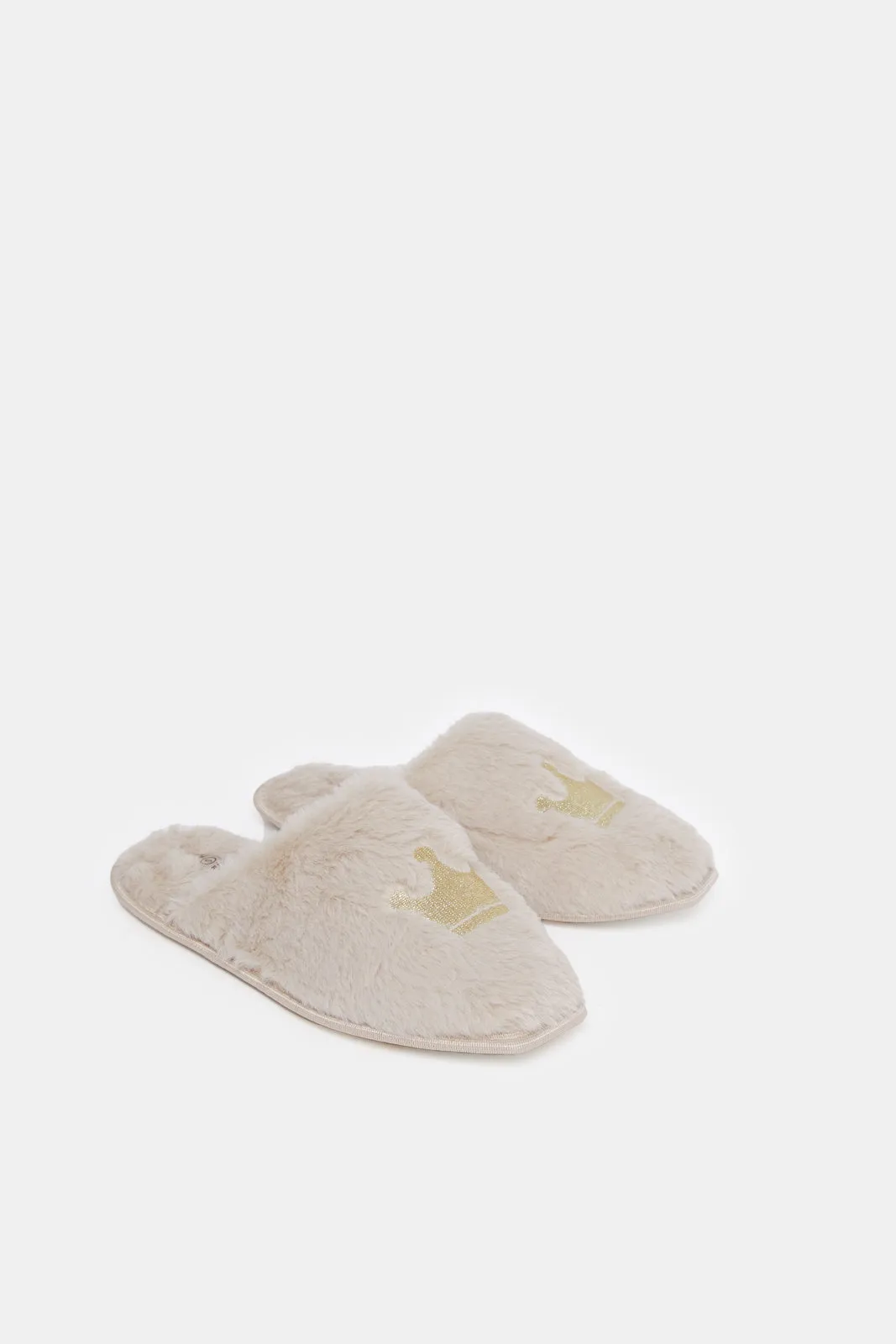 Women Beige Crown Slipper