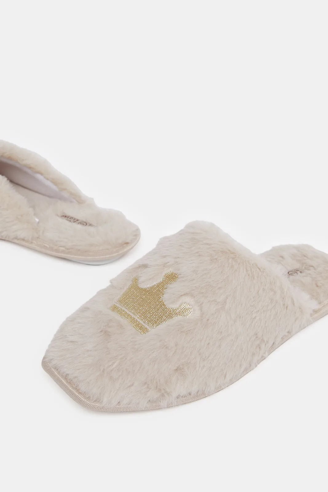 Women Beige Crown Slipper