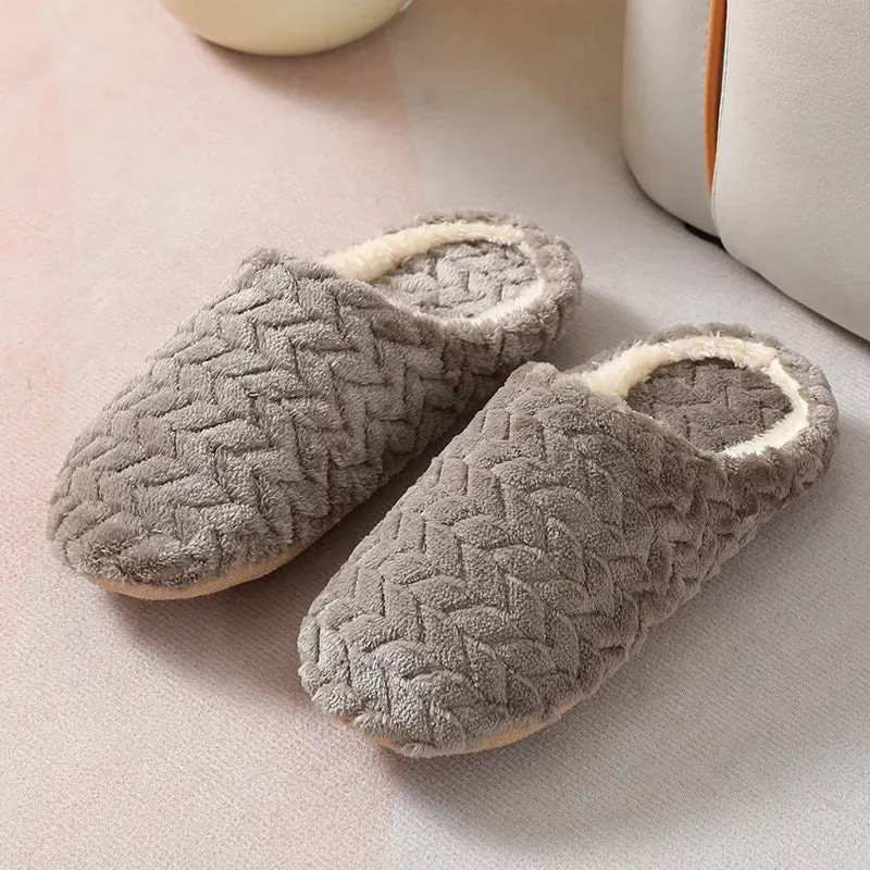 Women Men Plush Slippers Soft Cotton Slippers Shoes Fashion Color Contrast Non-Slip Floor Indoor Flop Slips Bedroom Warm Winter