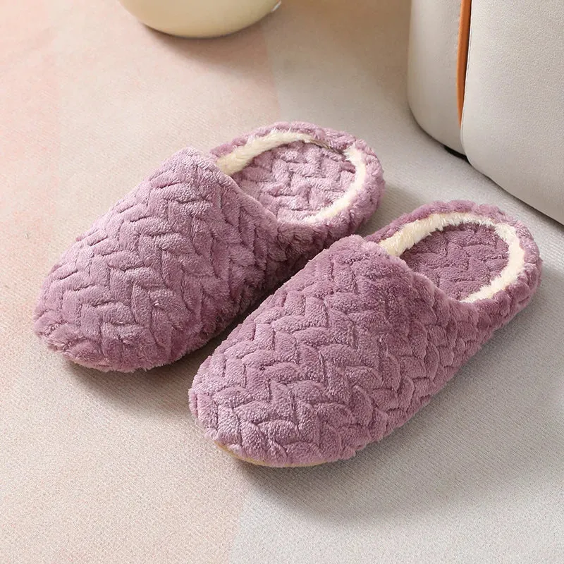 Women Men Plush Slippers Soft Cotton Slippers Shoes Fashion Color Contrast Non-Slip Floor Indoor Flop Slips Bedroom Warm Winter