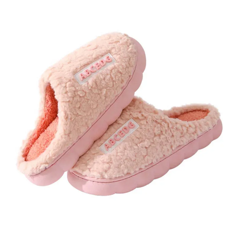 Women Men Plush Slippers Soft Cotton Slippers Shoes Fashion Color Contrast Non-Slip Floor Indoor Flop Slips Bedroom Warm Winter